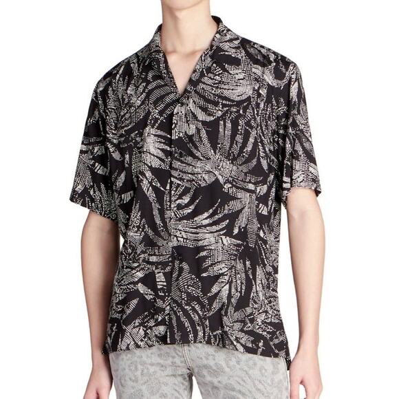 Saint Laurent Short Sleeve Leaf Printed Shirt in Noir Craie - Picture 6 of 6